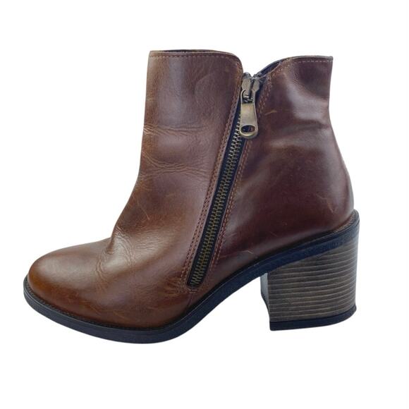 Aldo Etelilla Women's Brown Leather Zip Up Block Heels Chelsea Ankle Boots 7.5 - Picture 1 of 5